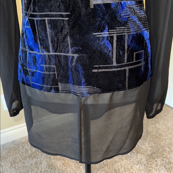 Edit by Jeanne Beker Sweater Velour Sheer Black Blue Geometric Crew Neck Sz M - Picture 4 of 11